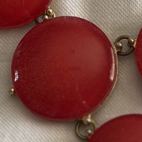 Bold Red Sparkle Statement Necklace – Layered Disc & Sunburst Design - Picture 4 of 4